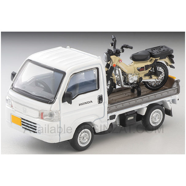 Honda Acty Truck Bike Shop Specification (White) with Honda CT125 Hunter Cub, Tomica Limited Vintage Neo diecast model car TLV-N330a 