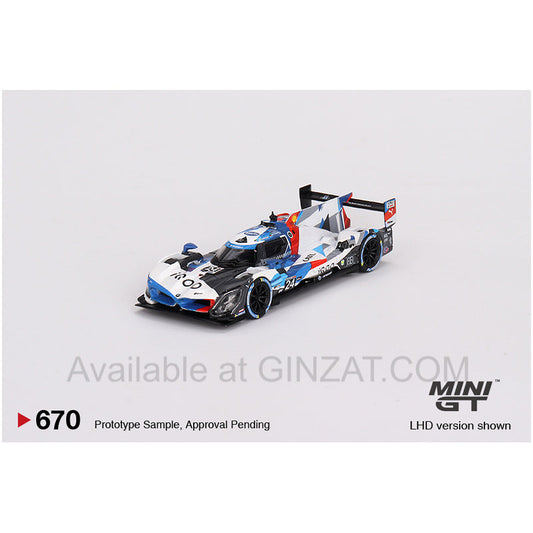 BMW M Hybrid V8 GTP #24 2023 IMSA Daytona 24 Hrs BMW M Team RLL, Mini GT No. 670 diecast model car