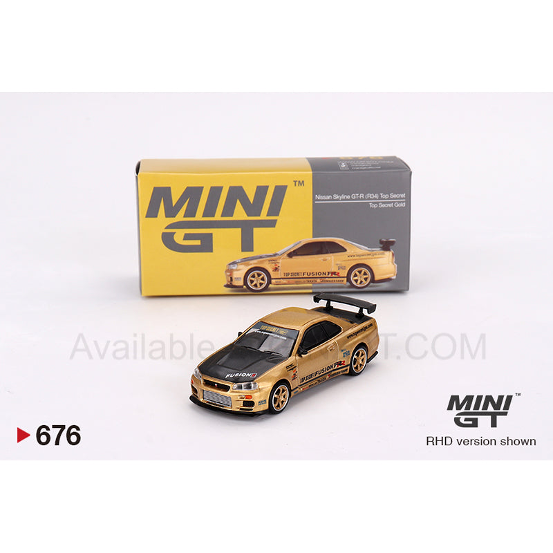 Nissan Skyline GT-R (R34) Top Secret Top Secret Gold Japan Exclusive, Mini GT 676 diecast model car