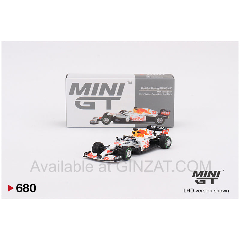 Red Bull Racing RB16B #33 Max Verstappen 2021 Turkish Grand Prix 2nd Place, MINI GT No.680 diecast model car