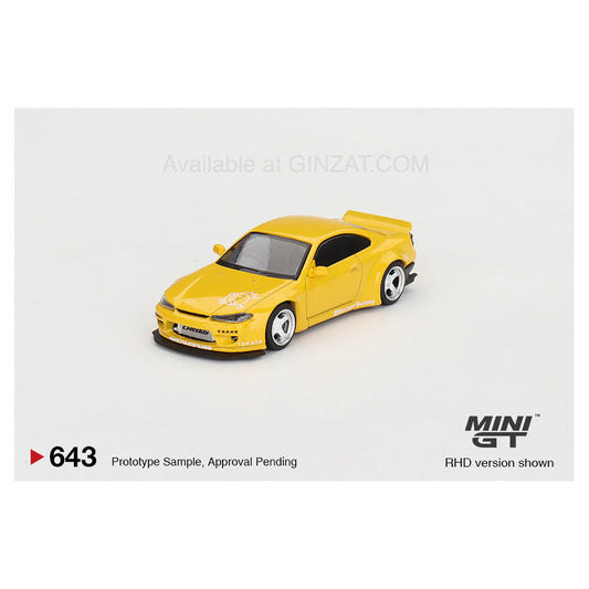 Rocket Bunny Nissan Silvia (S15) Yellow, Mini GT No. 643 diecast model car