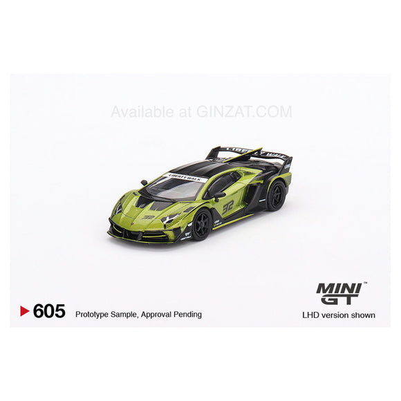 LB-Silhouette WORKS Lamborghini Aventador GT EVO Lime, Mini GT No. 605 diecast model car