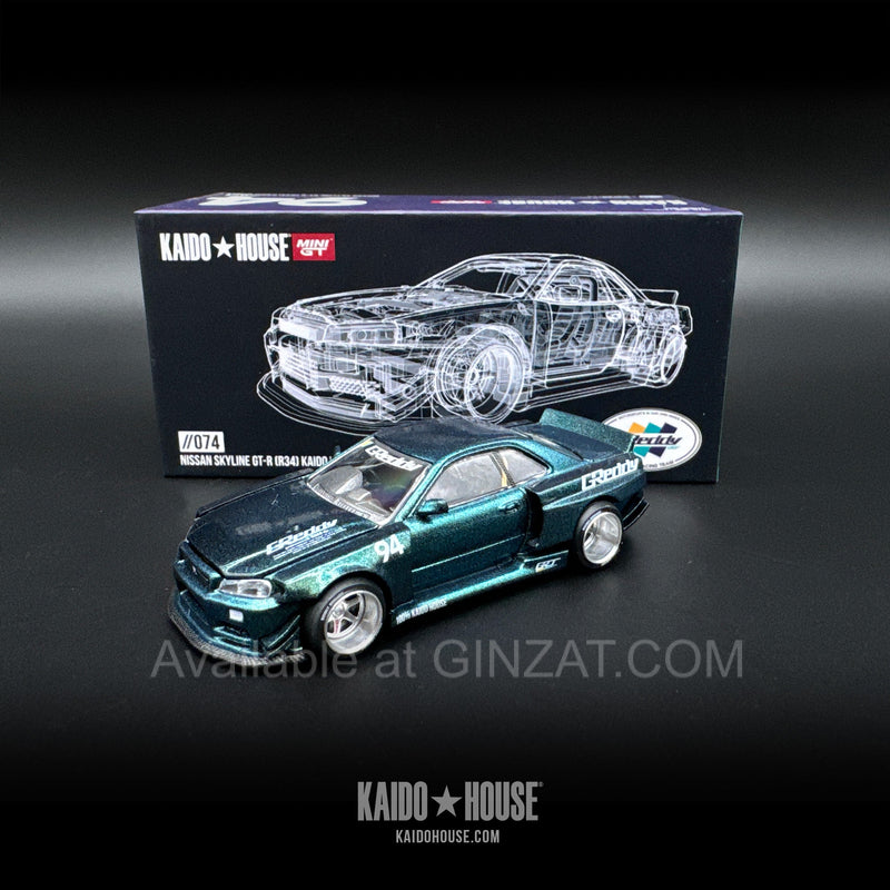 Nissan Skyline GT-R R34 Kaido Works GReddy V1, Mini GT x Kaido House No. 074 diecast model car