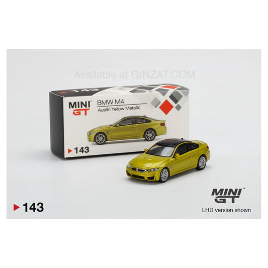 BMW M4 (F82) Austin Yellow Metallic, MINI GT No.143 diecast model car