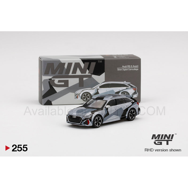 Audi RS 6 Avant Silver Digital Camouflage, MINI GT No.255 diecast model car