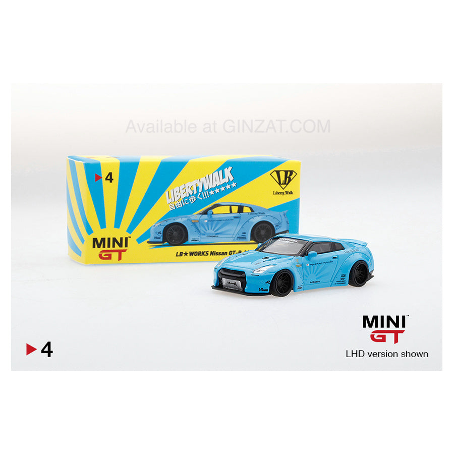 LB Works Nissan GT-R (R35) Light Blue, MINI GT No.4 diecast model car