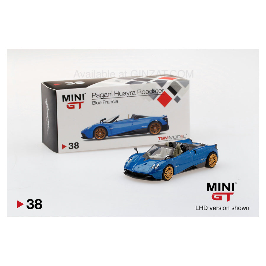 Pagani Huayra Roadster Blue Francia, Mini GT No.38 diecast model car