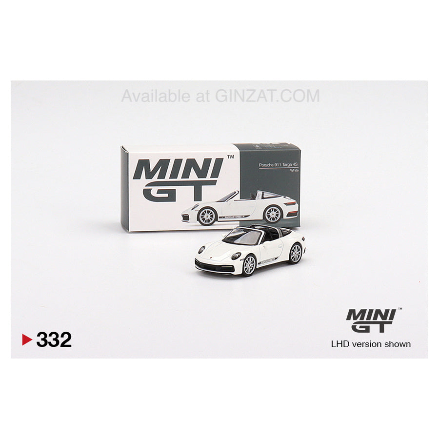 Porsche 911 Targa 4S White RHD, MINI GT No.332 diecast model car