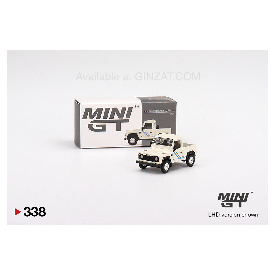 Land Rover Defender 90 Pickup White, Mini GT No. 338 diecast model car