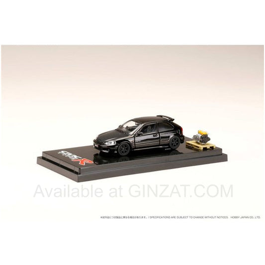 Honda CIVIC Type R (EK9) Custom Version Starlight Black Pearl w/Engine Display Model, Hobby Japan diecast model car