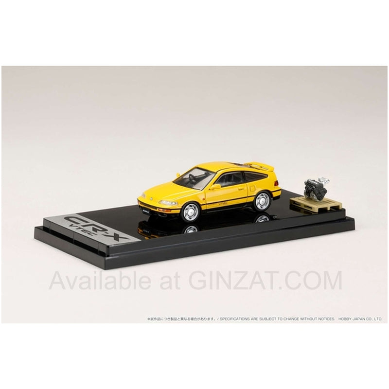 Honda CR-X SiR (EF8) 1989 with Engine Display Model Yellow, Hobby Japan diecast model car