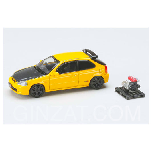 Honda Civic Type R (EK9) 1997 Customized Version Sunlight Yellow, Hobby Japan diecast model car