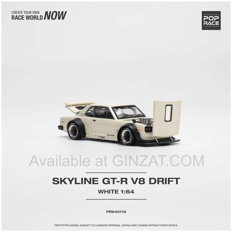 Skyline GT-R V8 Drift (Hakosuka) White, POP Race diecast model car