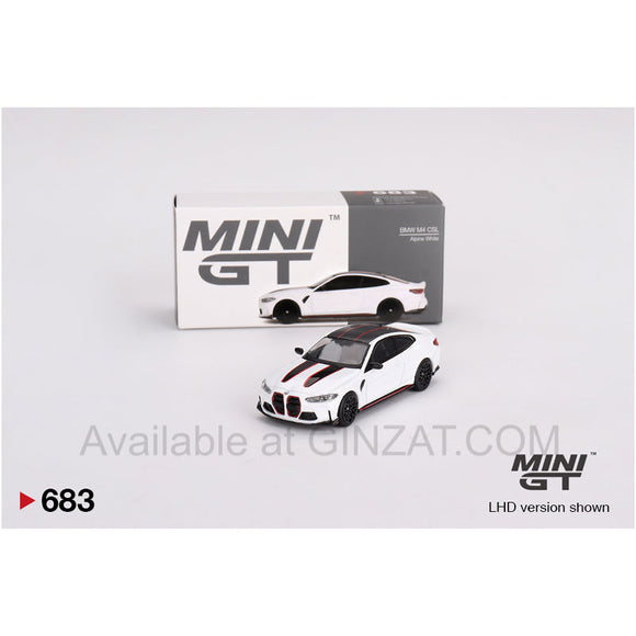 BMW M4 CSL Alpine White RHD, MINI GT No. 683 diecast model car