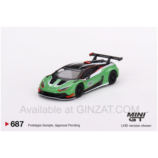 Lamborghini Huracan GT3 EVO2 Presentation, Mini GT No. 687 diecast model car