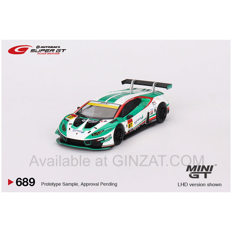 Lamborghini Huracan GT3 EVO #87 "Bamboo Airways Lamborghini GT3" JLOC 2023 Super GT Series, Mini GT No. 689 diecast model car