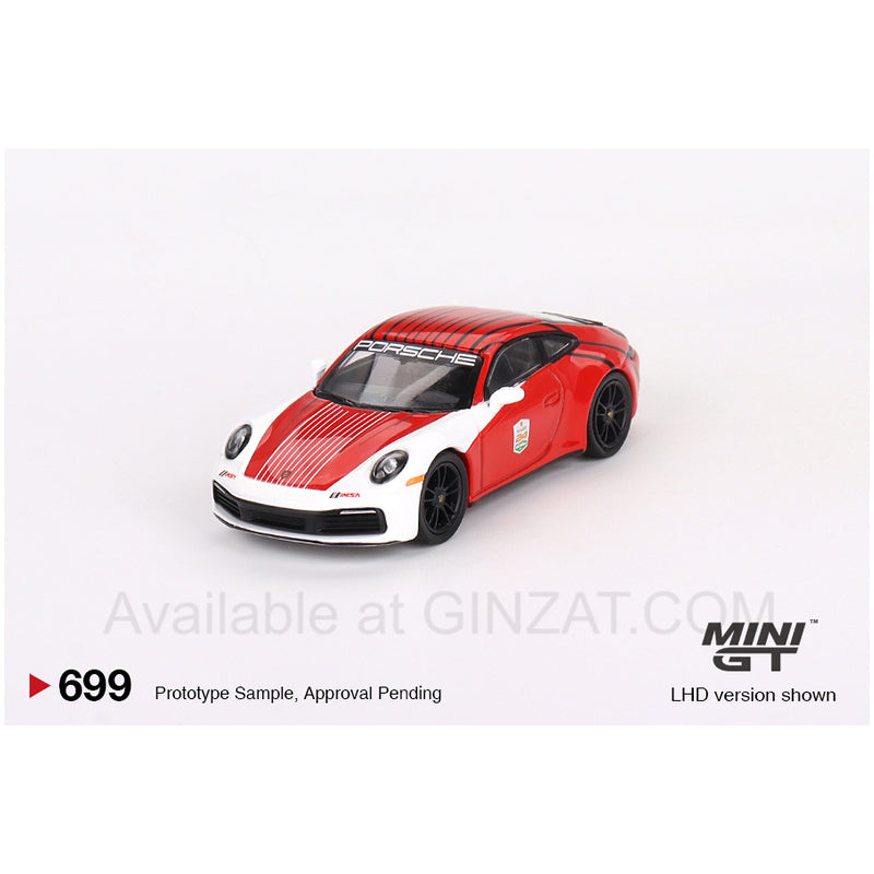 Porsche 911 (992) Carrera S 2023 IMSA Daytona 24 Hrs Safety Car, Mini GT No. 699 diecast model car