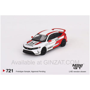 Honda Civic Type R #2 2023 Pace Car White, MINI GT No.721 diecast model car