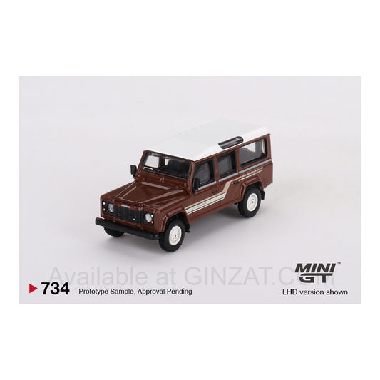 Land Rover Defender 110 1985 County Station Wagon Russet Brown, MINI GT No.734 diecast model car