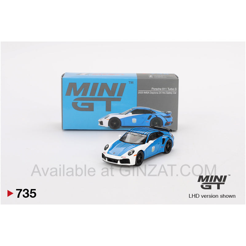 Porsche 911 Turbo S Safety Car 2023 IMSA Daytona 24 Hrs, MINI GT No.735 diecast model car