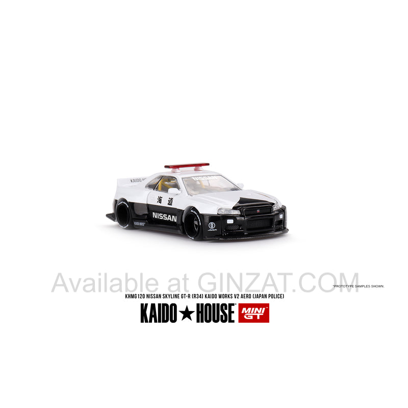 Nissan Skyline GT-R R34 (V2 Aero) Police, Mini GT x Kaido House 120 diecast model car