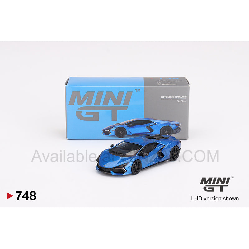 Lamborghini Revuelto Blu Eleos, MINI GT No.748 diecast model car