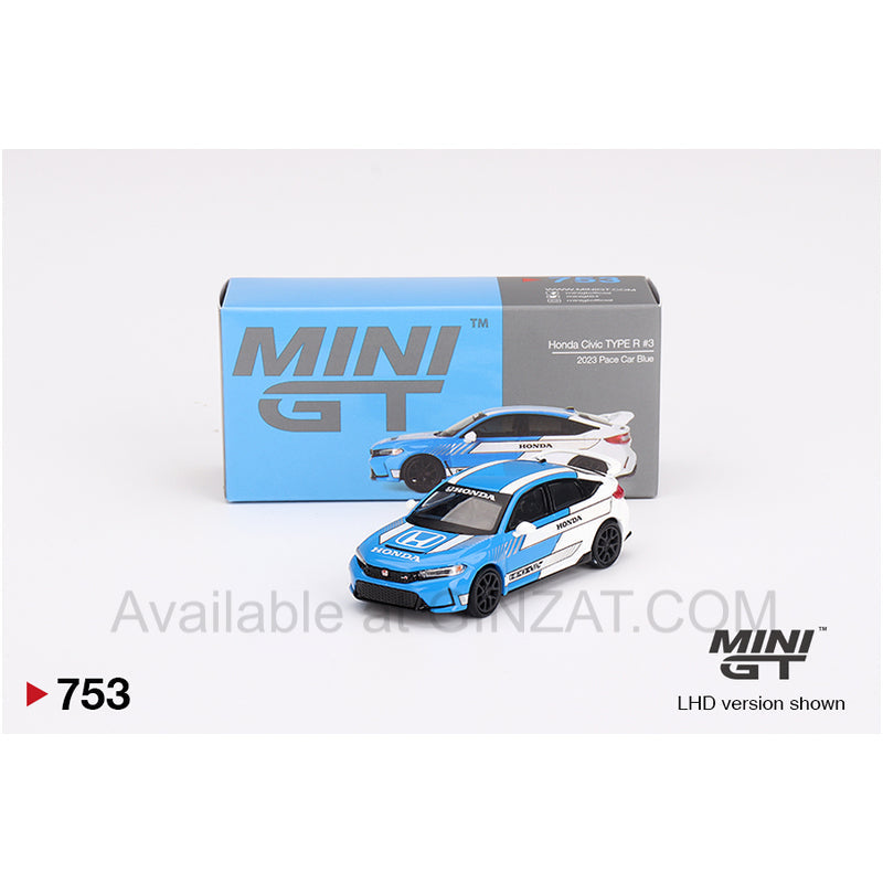 Honda Civic Type R #3 2023 Pace Car Blue, MINI GT No.753 diecast model car