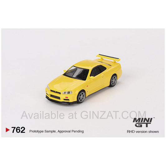 Nissan Skyline GT-R (R34) V-Spec Lightning Yellow, MINI GT No.762 diecast model car