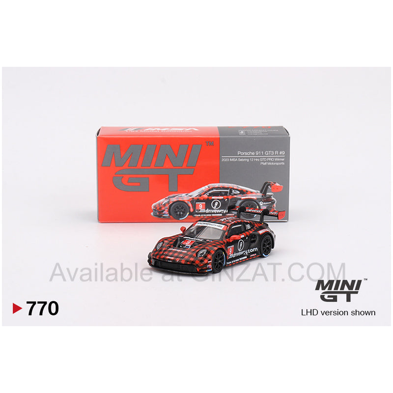 Porsche 911 GT3 R IMSA Sebring 12h GTD PRO Winner 2023 #9 Pfaff Motorsports (LHD) (Diecast Car), MINI GT No.770 diecast model car