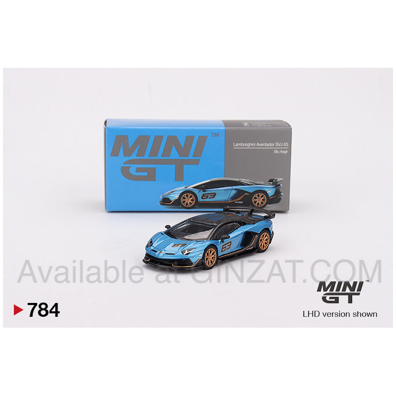 Lamborghini Aventador SVJ 63 Blu Aegir, MINI GT No.784 diecast model car