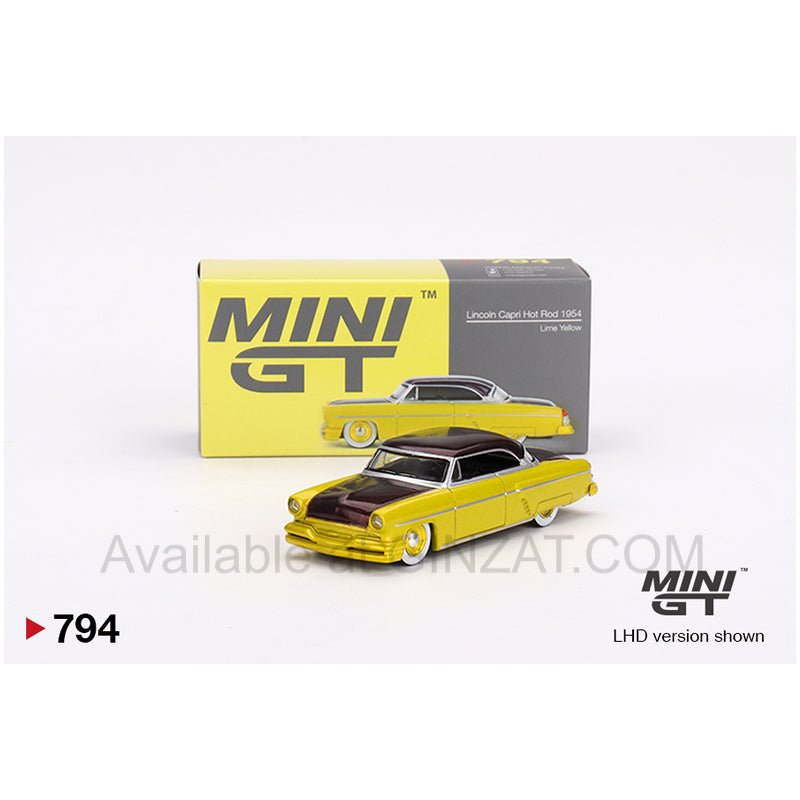 Lincoln Capri Hot Rod 1954 Lime Yellow, MINI GT No.794 diecast model car