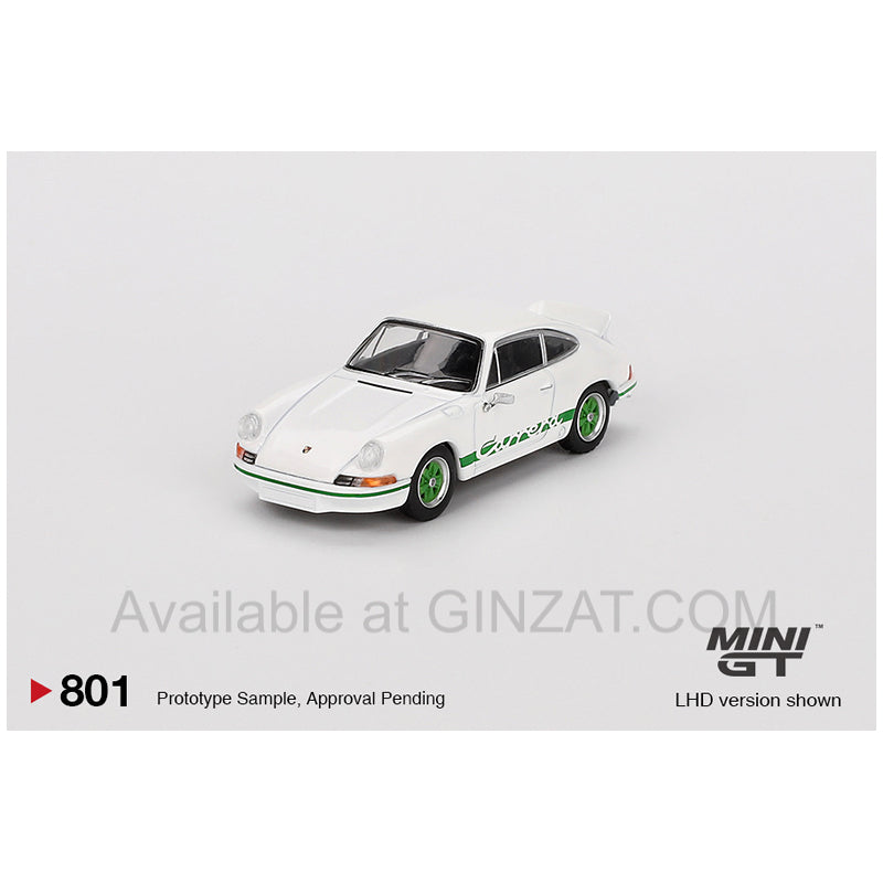 Porsche 911 Carrera RS 2.7 Grand Prix White / Green Livery (RHD) (Diecast Car), MINI GT No.801 diecast model car