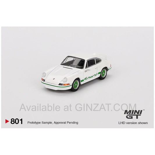 Porsche 911 Carrera RS 2.7 Grand Prix White / Green Livery (RHD) (Diecast Car), MINI GT No.801 diecast model car