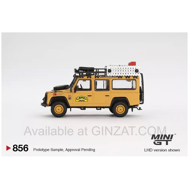 Land Rover Defender 110  1989 Camel Trophy Amazon Team Turkey Turkey Exclusive (Blisted Pack), Mini GT No. 856 diecast model car