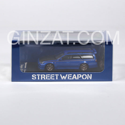 NISSAN Stagea R34 Blue w/ carbon bonnet, Street Weapon diecast model car