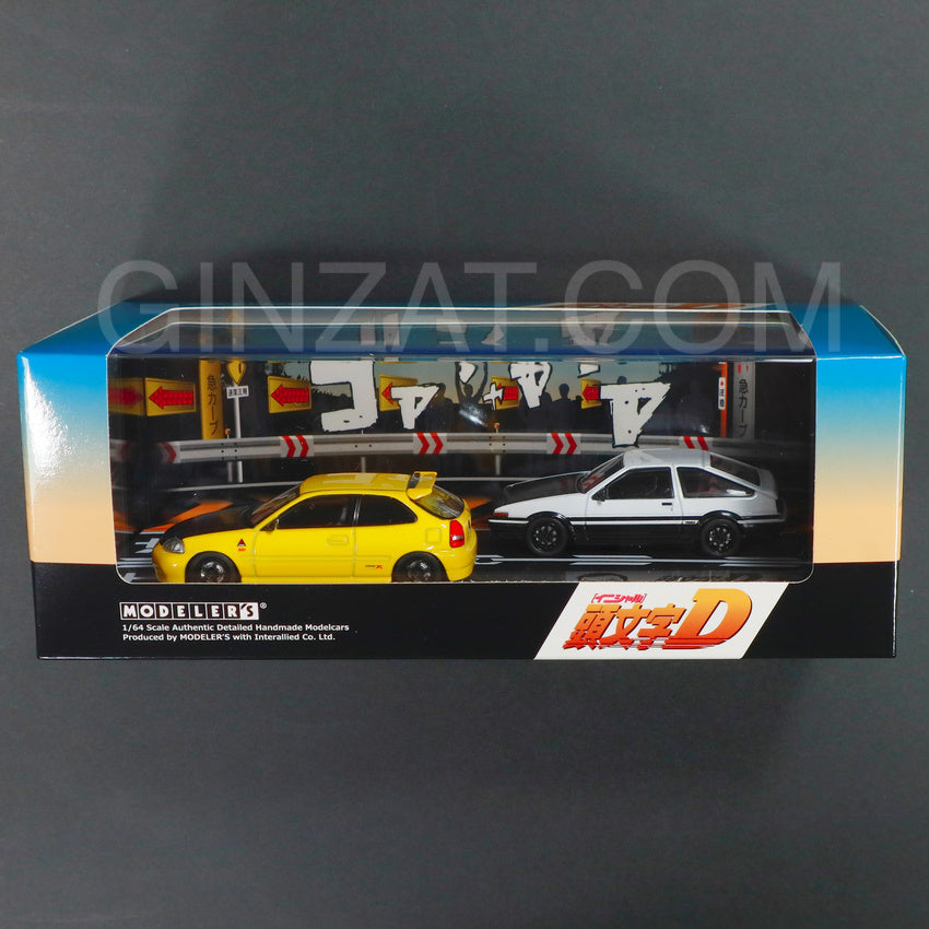 Initial D Car Set Vol.12 Tomoyuki Tachi Todo Shokai Civic (EK9) & Takumi Fujiwara Trueno (AE86), Modeler’s diecast model car