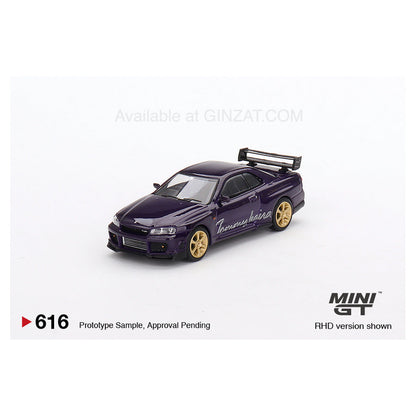 Nissan Skyline GT-R R34 Tommykaira R-z Midnight Purple, Mini GT No. 616 diecast model car