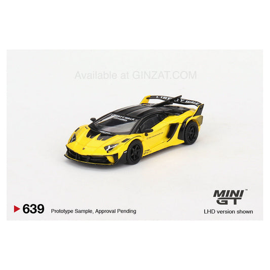 LB-Silhouette WORKS Lamborghini Aventador GT EVO Yellow, Mini GT No. 639 diecast model car