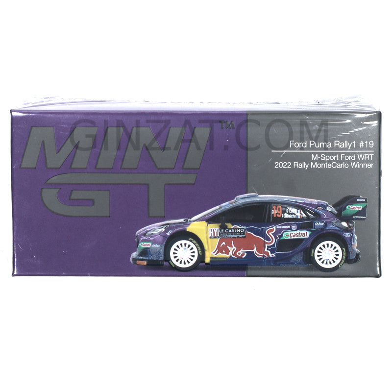 Ford Puma Rally1 #19 M-Sport Ford WRT 2022 Rally MonteCarlo Winner, Mini GT No.533 diecast model car