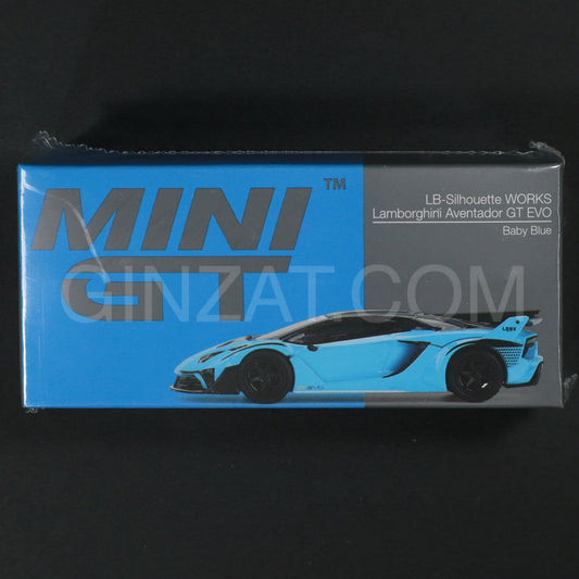 LB Sihouette WORKS Lamborghini Aventador GT EVO Baby Blue RHD, MINI GT No.494 diecast model car