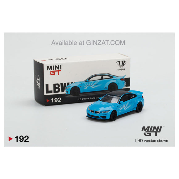 LB Works BMW M4 Baby Blue, MINI GT No.192 diecast model car