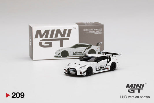 NISSAN 35GT-RR LB-Sihouette WORKS GT White LBWK, MINI GT 209 diecast model car