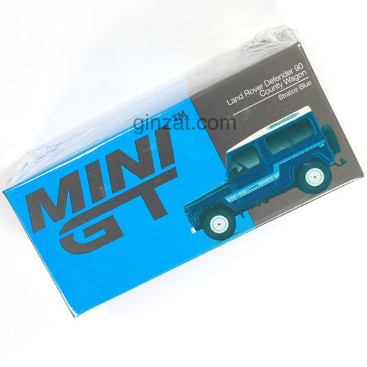 Land Rover Defender 90 County Wagon Stratos Blue, MINI GT No.353 diecast model car