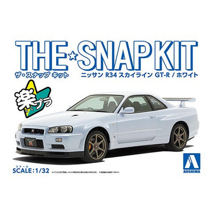 Nissan R34 Skyline GT-R (White), The Snap Kit, Aoshima Plastic Model Car (Scale 1/32)