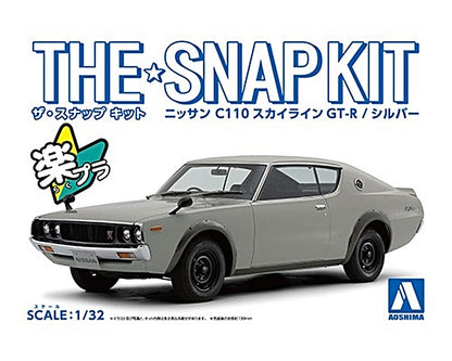 Nissan C110 Skyline GT-R (Silver), The Snap Kit, Aoshima Plastic Model Car (Scale 1/32)