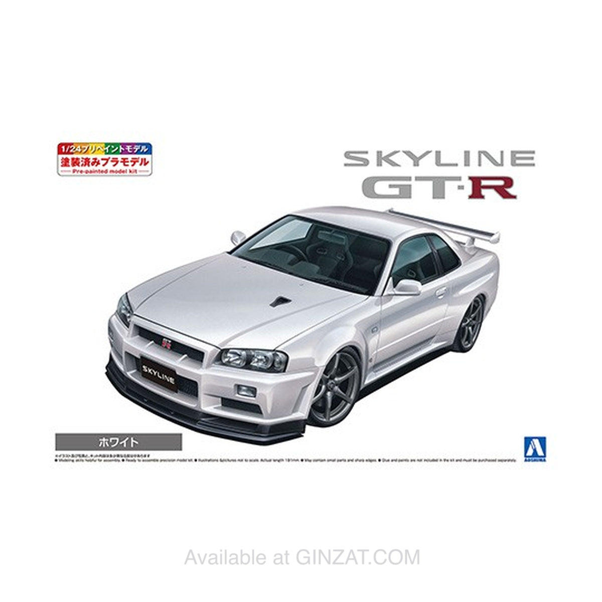 NISSAN BNR34 SKYLINE GT-R V?spec ? '00 White, Aoshima 1/24 Pre-Painted Plastic Model Kit