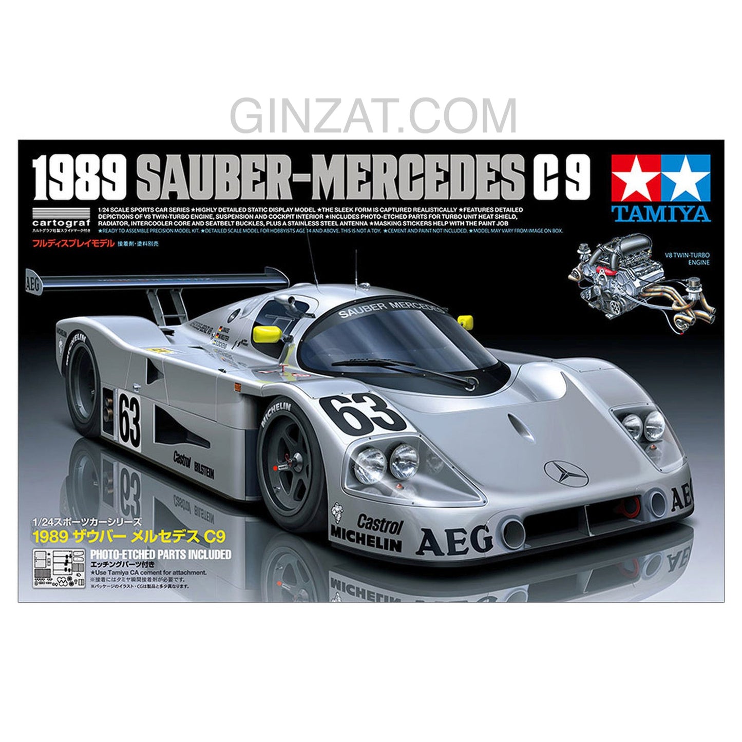 Tamiya 24359 1/24 Scale Model Car Kit Sauber Mercedes Benz C9 1989 w/PE Parts 