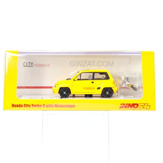 HONDA City Turbo II Yellow with Motocompo, Hobby Japan diecast model car