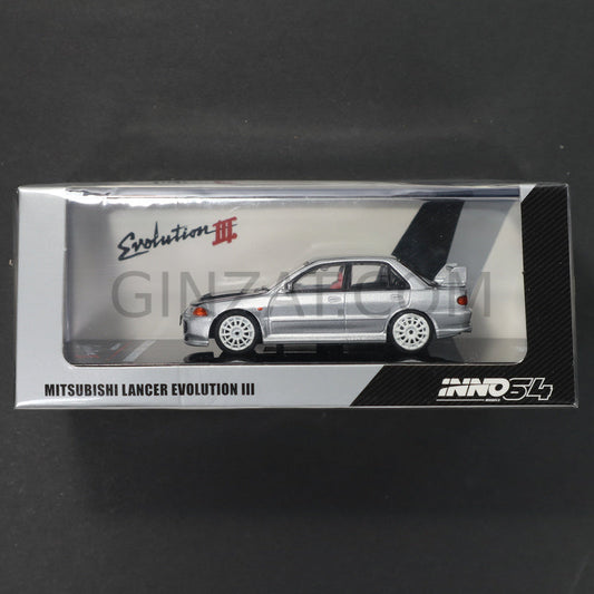 Mitsubishi Lancer Evolution III Silver with Carbon Bonnet, INNO64 diecast model