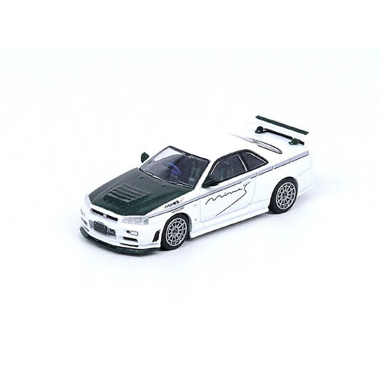 Nissan Skyline GT-R (R34) Nismo R-Tune "MINE'S" w/ Green Carbon, INNO64 diecast model car